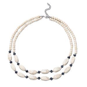 White Howlite and Simulated Blue Diamond Dual-Row Necklace 18"  B474